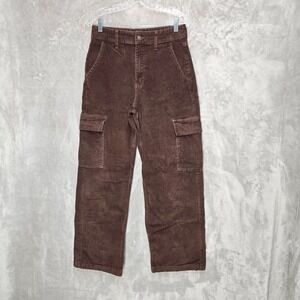 Hollister Ultra Hi Rise Baggy Corduroy Cargo Pants Chocolate Brown Women 9R W29